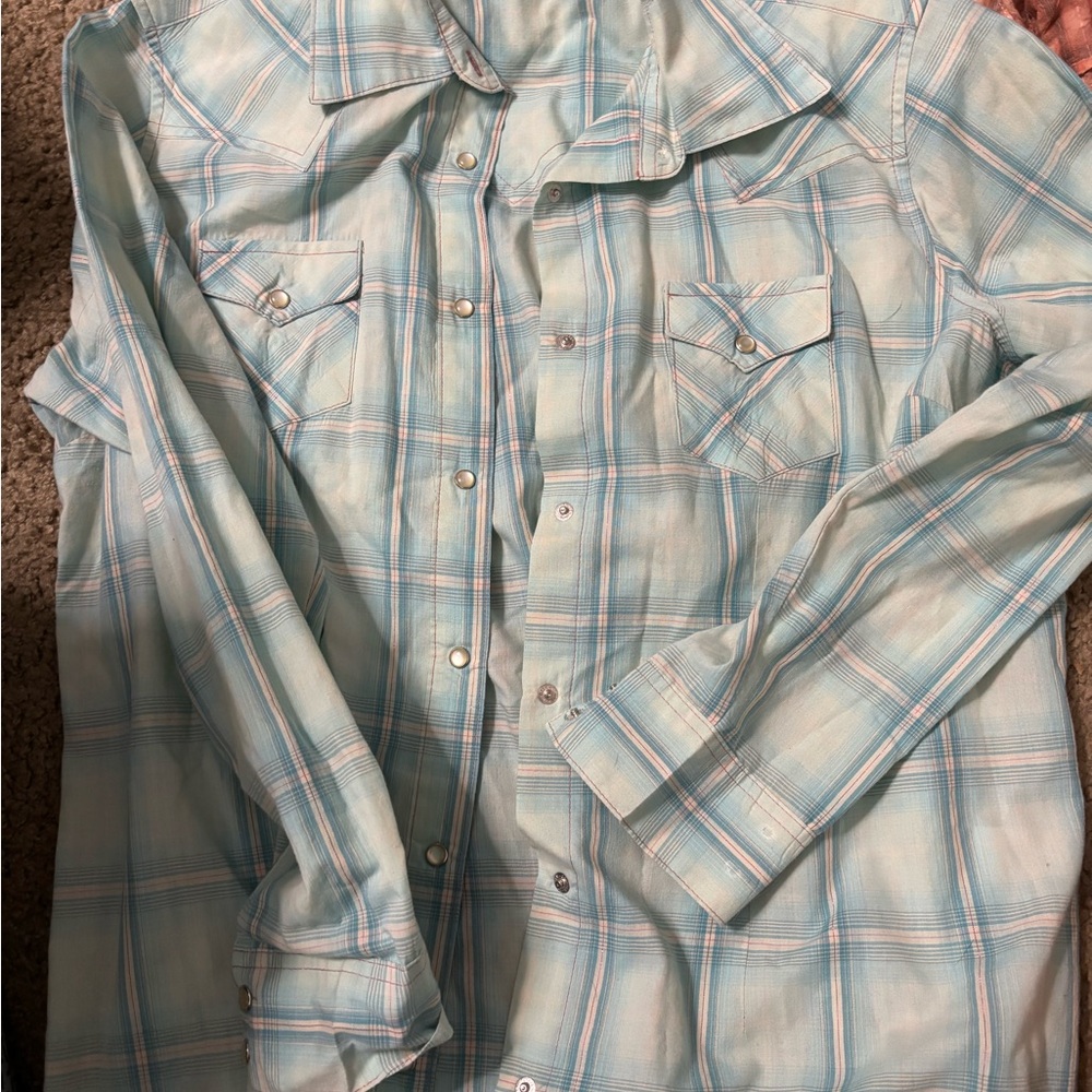Wrangler Blue and Pink Plaid Shirt